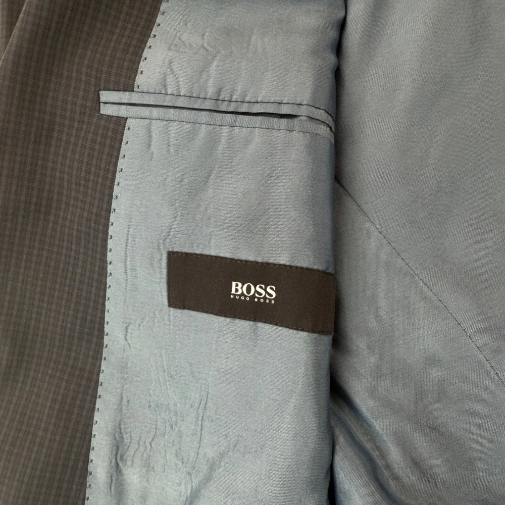 Boss Hugo Boss Men's Blue Plaid Wool Blazer Classic Workwear Jacket 42R Corpcore